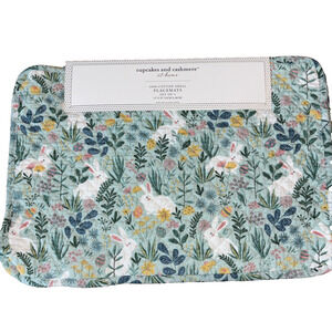 Cupcakes & Cashmere Easter Bunny Blue Floral Quilted Placemats 13" x 19" NEW